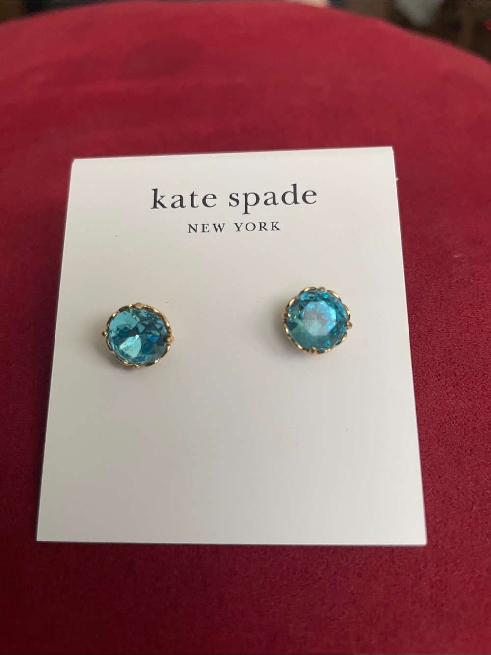 kate spade Aqua Marine Gold-Trim Stud Earrings NWT